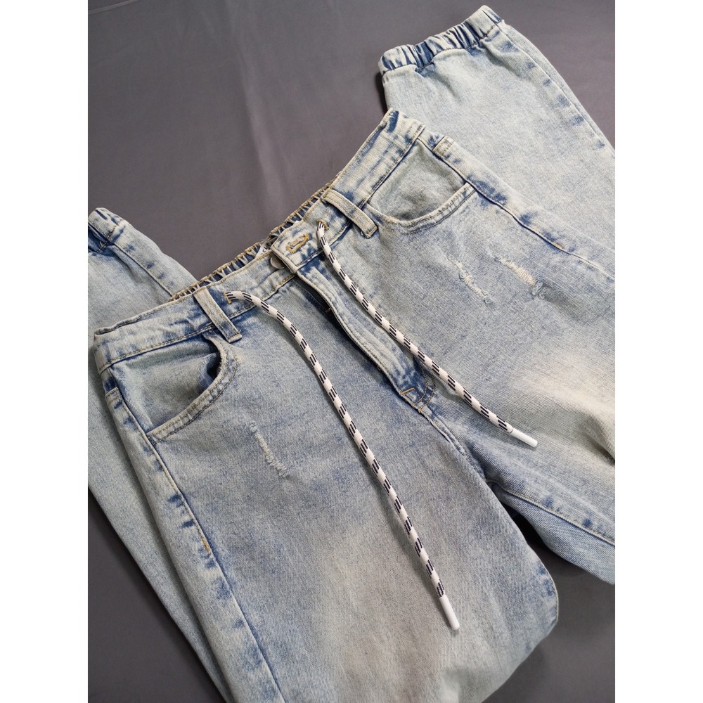 Celebrity Pink Light Wash Distressed Denim Joggers XS High Rise Drawstring Jeans